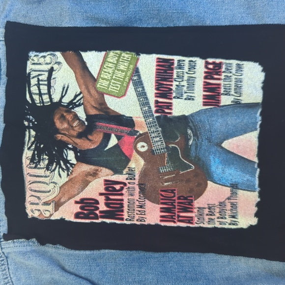 Bob Marley Frayed Jean Jacket upcycled one of a kind Small - Picture 3 of 5